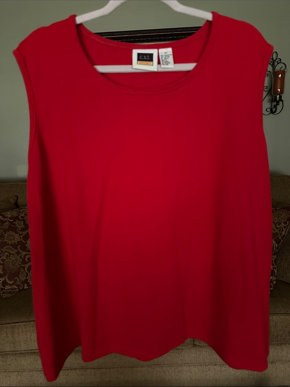 Essentials Women's Red Sleeveless Scoop Neck Top